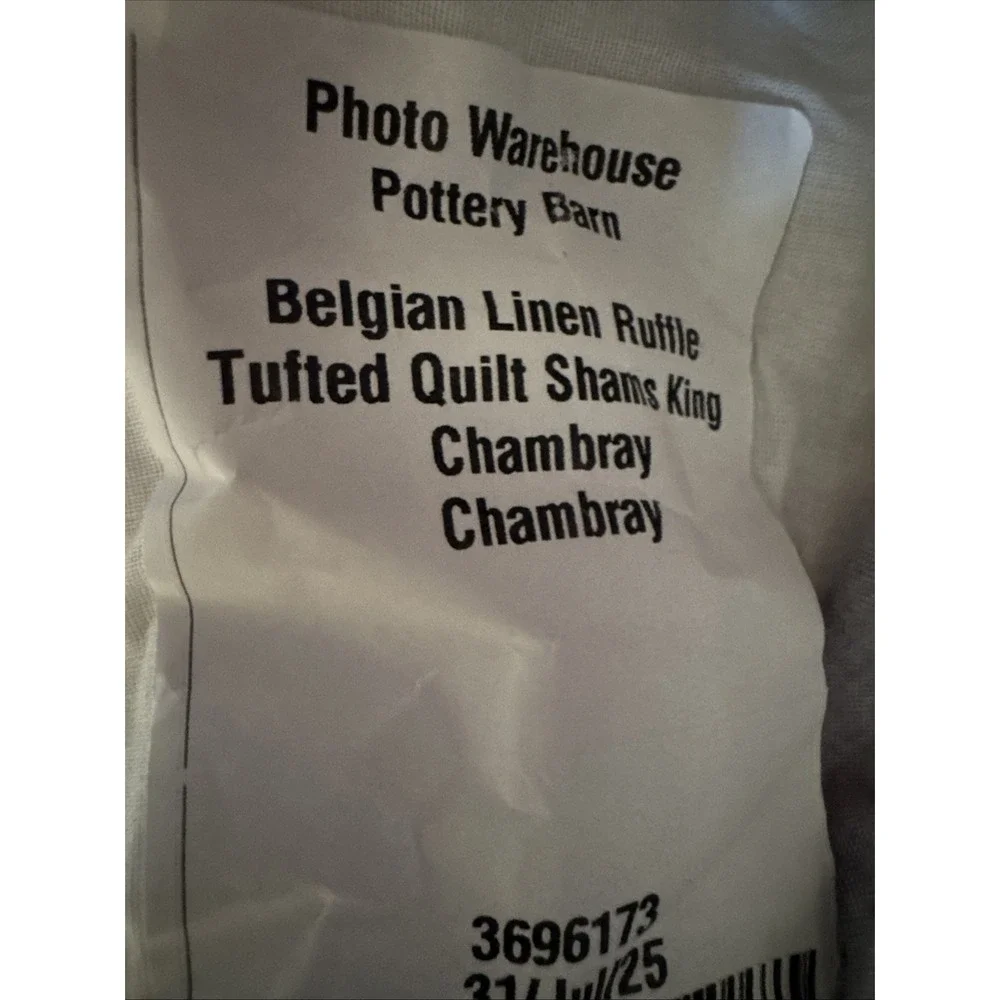 Pottery Barn Belgian Linen Quilted King Sham Ruffle Edge Chambray Blue NWOT